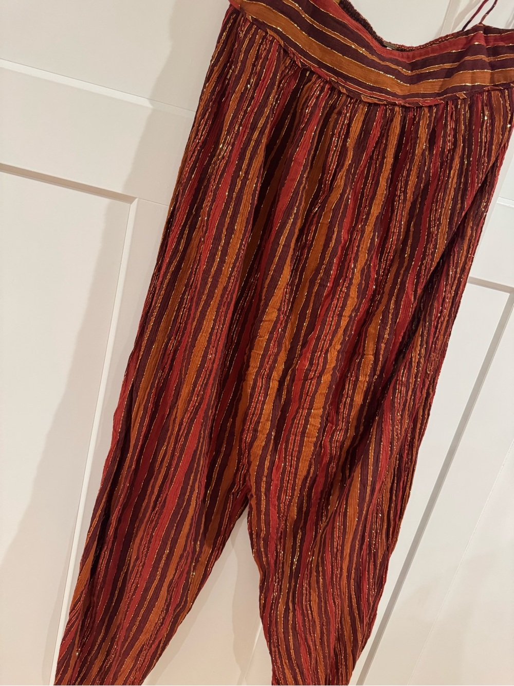 Free People Striped Tie-Shoulder Jumpsuit in Rust and Mustard - Picture 2 of 6
